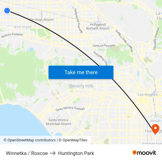 Winnetka / Roscoe to Huntington Park map
