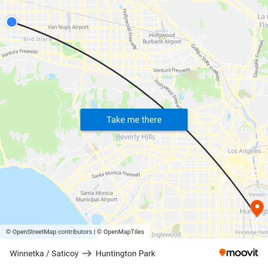 Winnetka / Saticoy to Huntington Park map