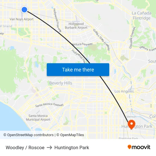 Woodley / Roscoe to Huntington Park map