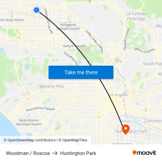 Woodman / Roscoe to Huntington Park map