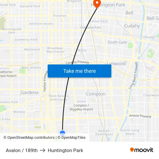 Avalon / 189th to Huntington Park map