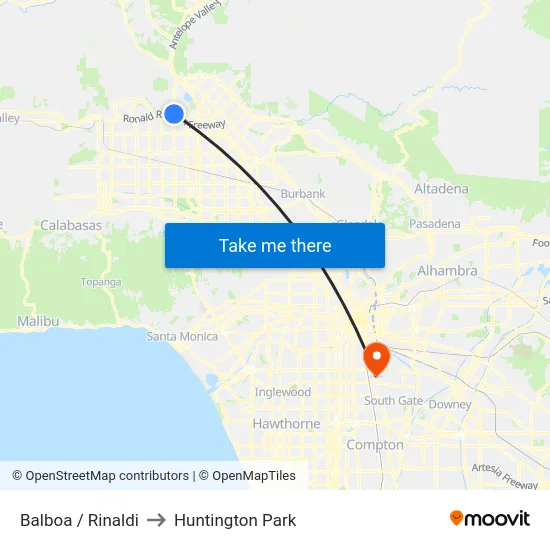Balboa / Rinaldi to Huntington Park map