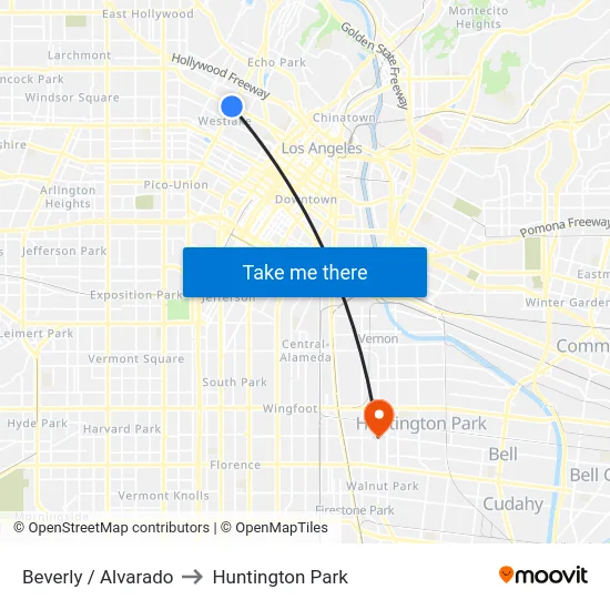 Beverly / Alvarado to Huntington Park map