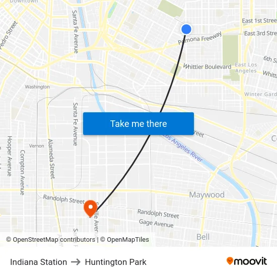 Indiana Station to Huntington Park map