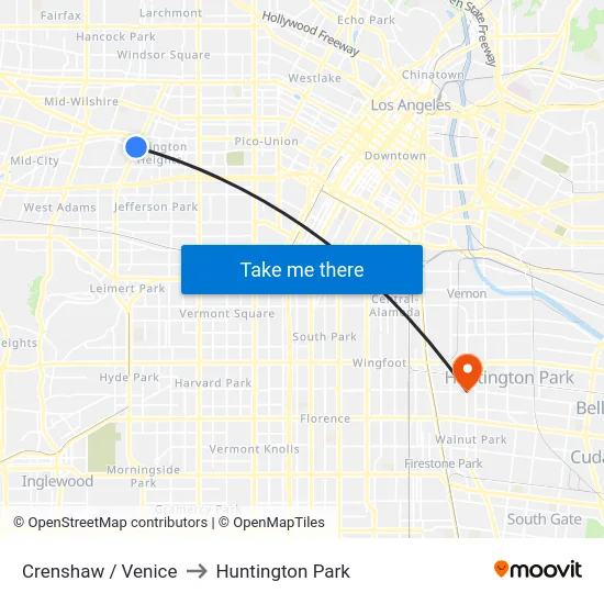Crenshaw / Venice to Huntington Park map