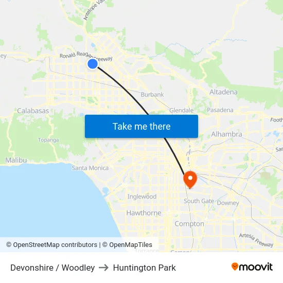 Devonshire / Woodley to Huntington Park map
