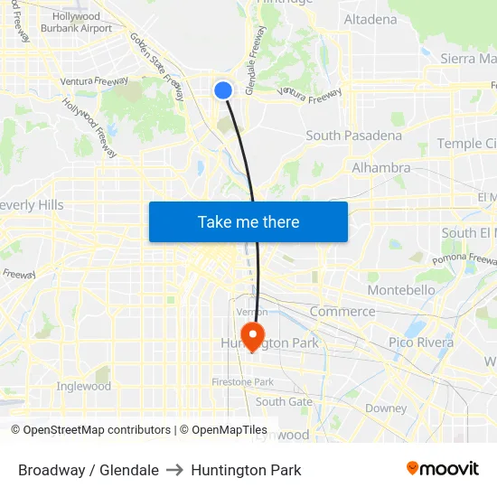 Broadway / Glendale to Huntington Park map