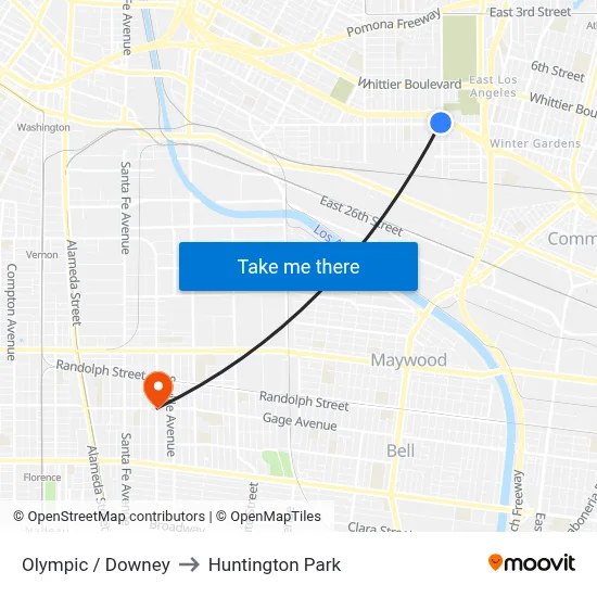 Olympic / Downey to Huntington Park map
