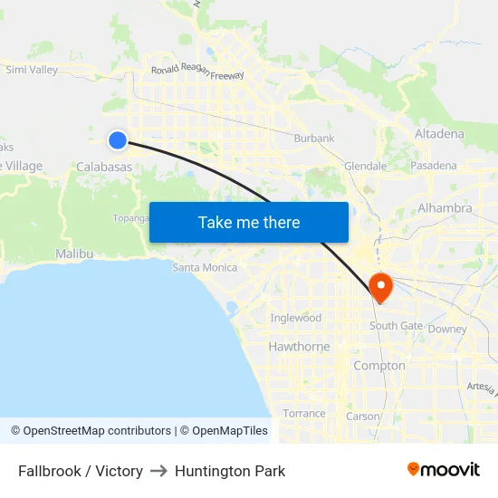 Fallbrook / Victory to Huntington Park map