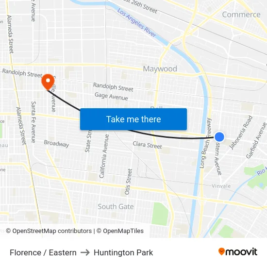 Florence / Eastern to Huntington Park map