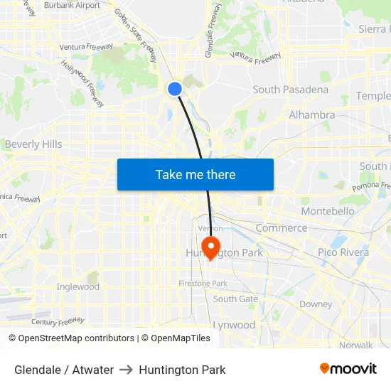 Glendale / Atwater to Huntington Park map
