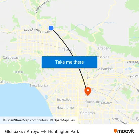 Glenoaks / Arroyo to Huntington Park map