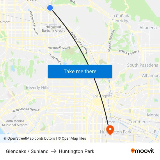 Glenoaks / Sunland to Huntington Park map