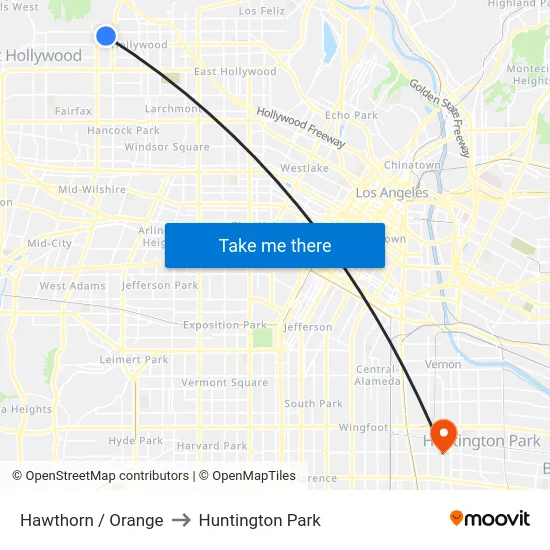 Hawthorn / Orange to Huntington Park map