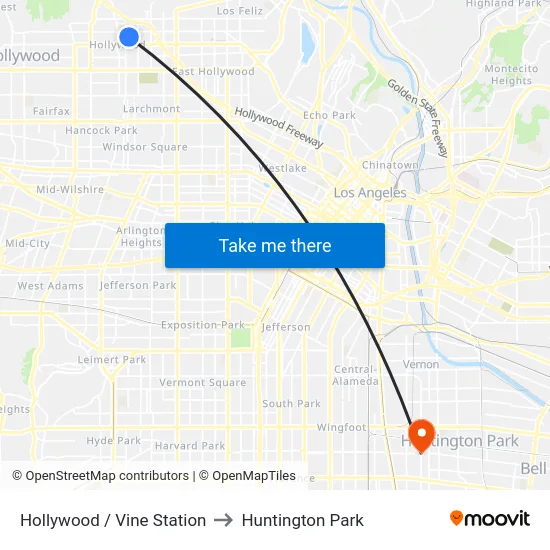 Hollywood / Vine Station to Huntington Park map