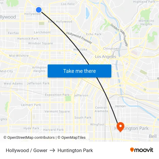 Hollywood / Gower to Huntington Park map
