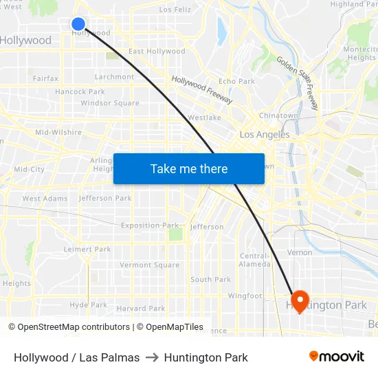 Hollywood / Las Palmas to Huntington Park map