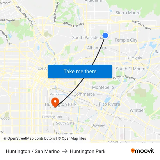 Huntington / San Marino to Huntington Park map