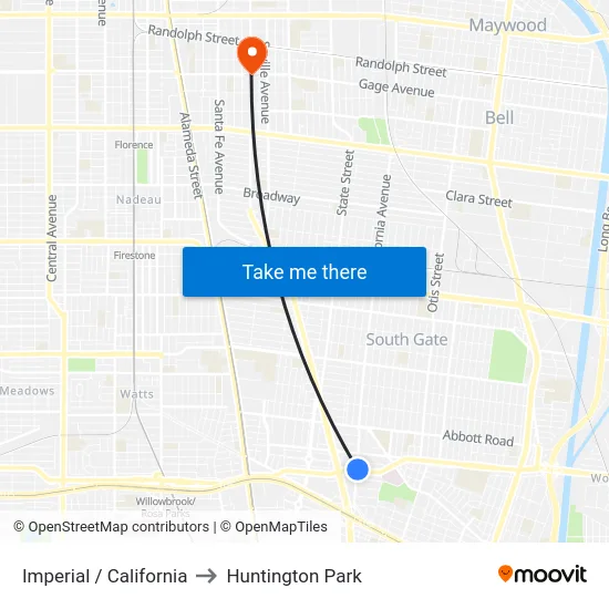 Imperial / California to Huntington Park map