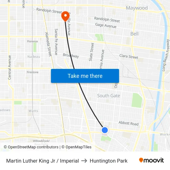 Martin Luther King Jr / Imperial to Huntington Park map