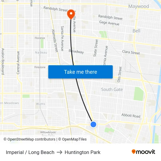 Imperial / Long Beach to Huntington Park map