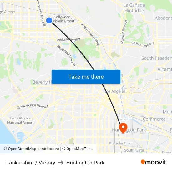 Lankershim / Victory to Huntington Park map