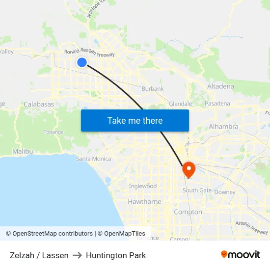 Zelzah / Lassen to Huntington Park map