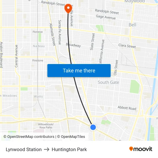 Lynwood Station to Huntington Park map