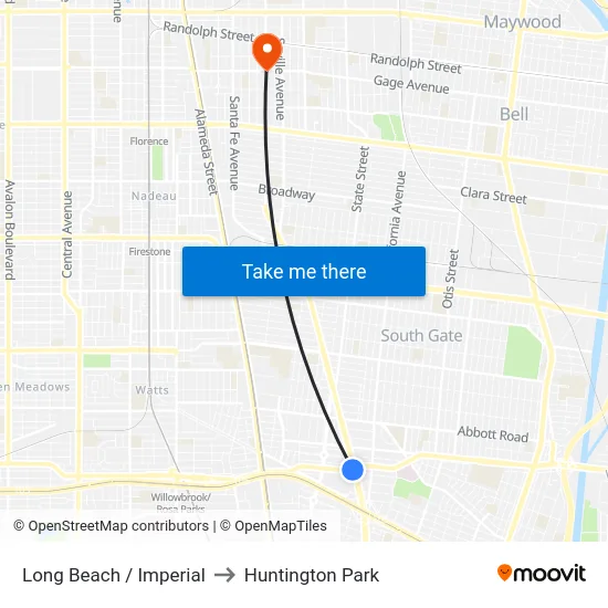 Long Beach / Imperial to Huntington Park map
