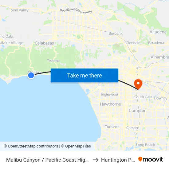 Malibu Canyon / Pacific Coast Highway to Huntington Park map