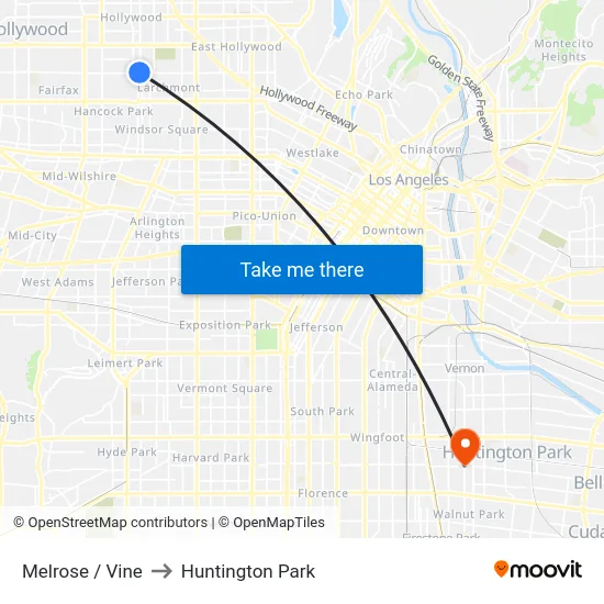 Melrose / Vine to Huntington Park map
