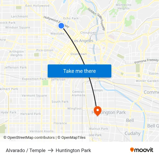 Alvarado / Temple to Huntington Park map