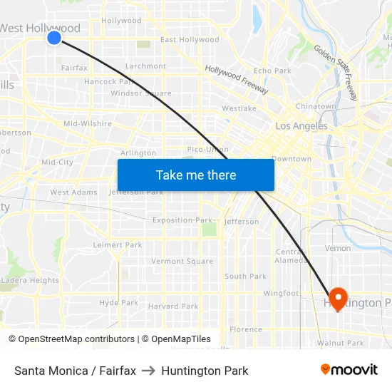 Santa Monica / Fairfax to Huntington Park map