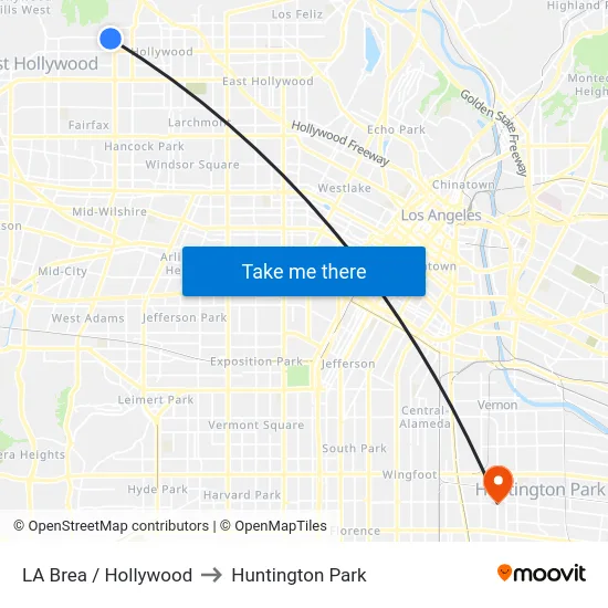 LA Brea / Hollywood to Huntington Park map