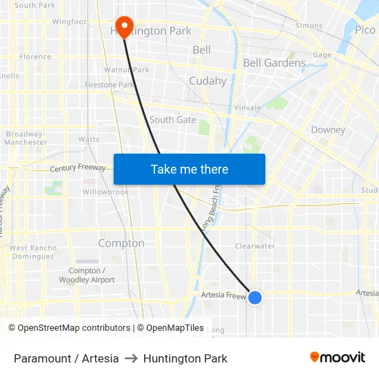 Paramount / Artesia to Huntington Park map