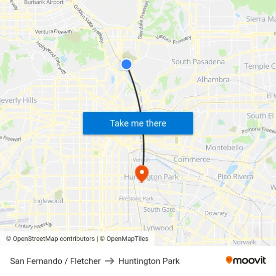 San Fernando / Fletcher to Huntington Park map