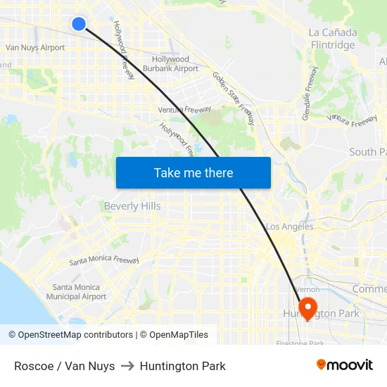 Roscoe / Van Nuys to Huntington Park map