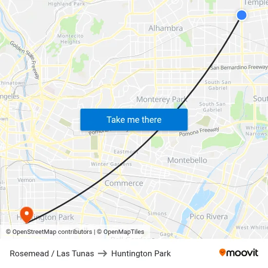Rosemead / Las Tunas to Huntington Park map