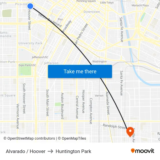 Alvarado / Hoover to Huntington Park map