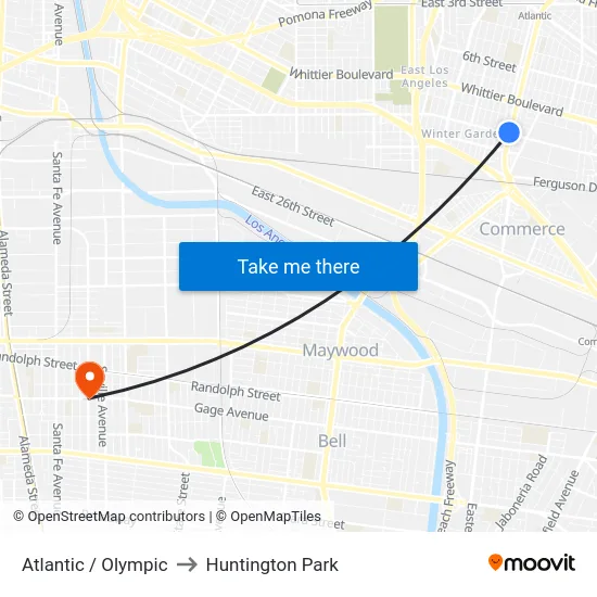 Atlantic / Olympic to Huntington Park map