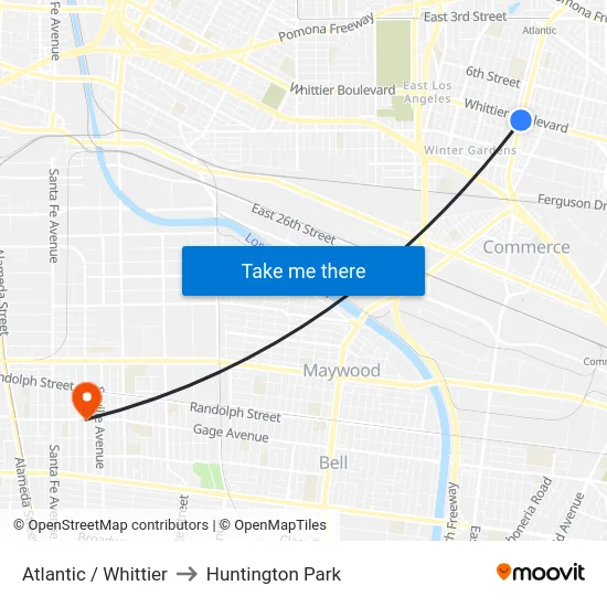 Atlantic / Whittier to Huntington Park map