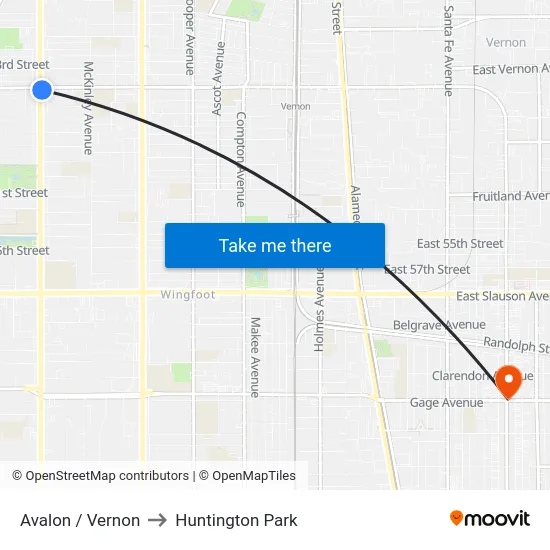 Avalon / Vernon to Huntington Park map