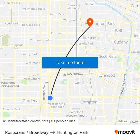 Rosecrans / Broadway to Huntington Park map