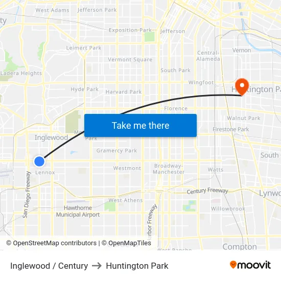 Inglewood / Century to Huntington Park map