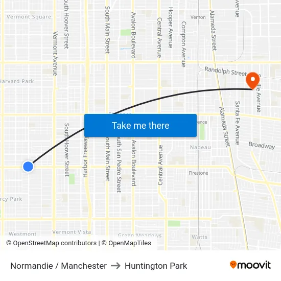 Normandie / Manchester to Huntington Park map