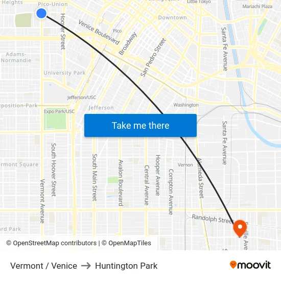 Vermont / Venice to Huntington Park map