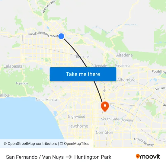 San Fernando / Van Nuys to Huntington Park map