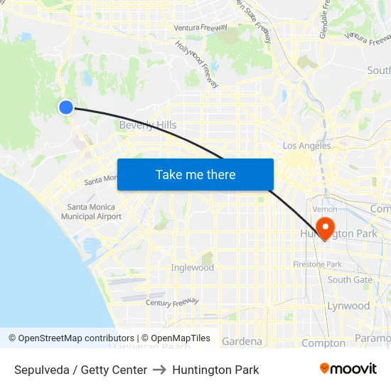 Sepulveda / Getty Center to Huntington Park map