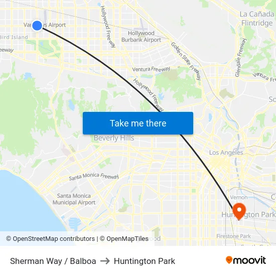 Sherman Way / Balboa to Huntington Park map