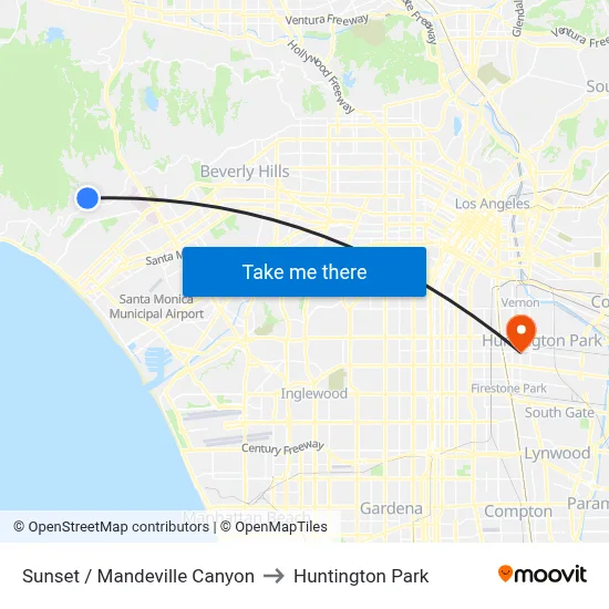 Sunset / Mandeville Canyon to Huntington Park map